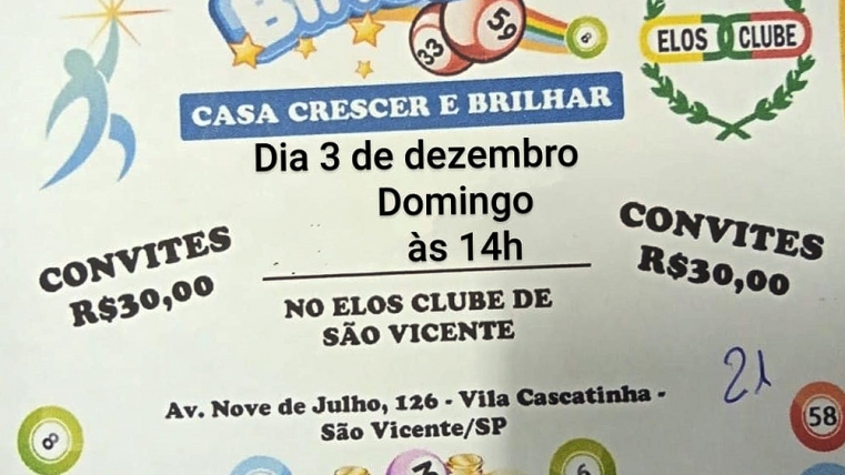 Super Bingo da Casa Crescer e Brilhar.